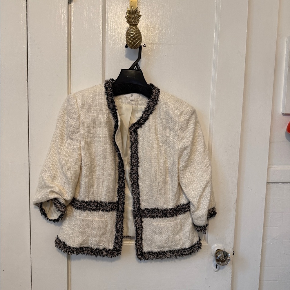 Apt. 9 Cream Bouclé Open-Front Jacket with Black Trim